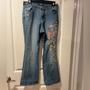 Angels Embroidered Floral Blue Jeans